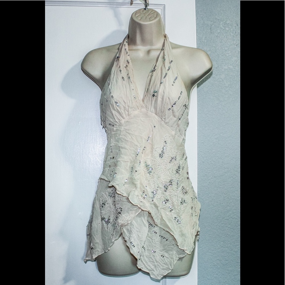 BCBG Sheer Jeweled Halter